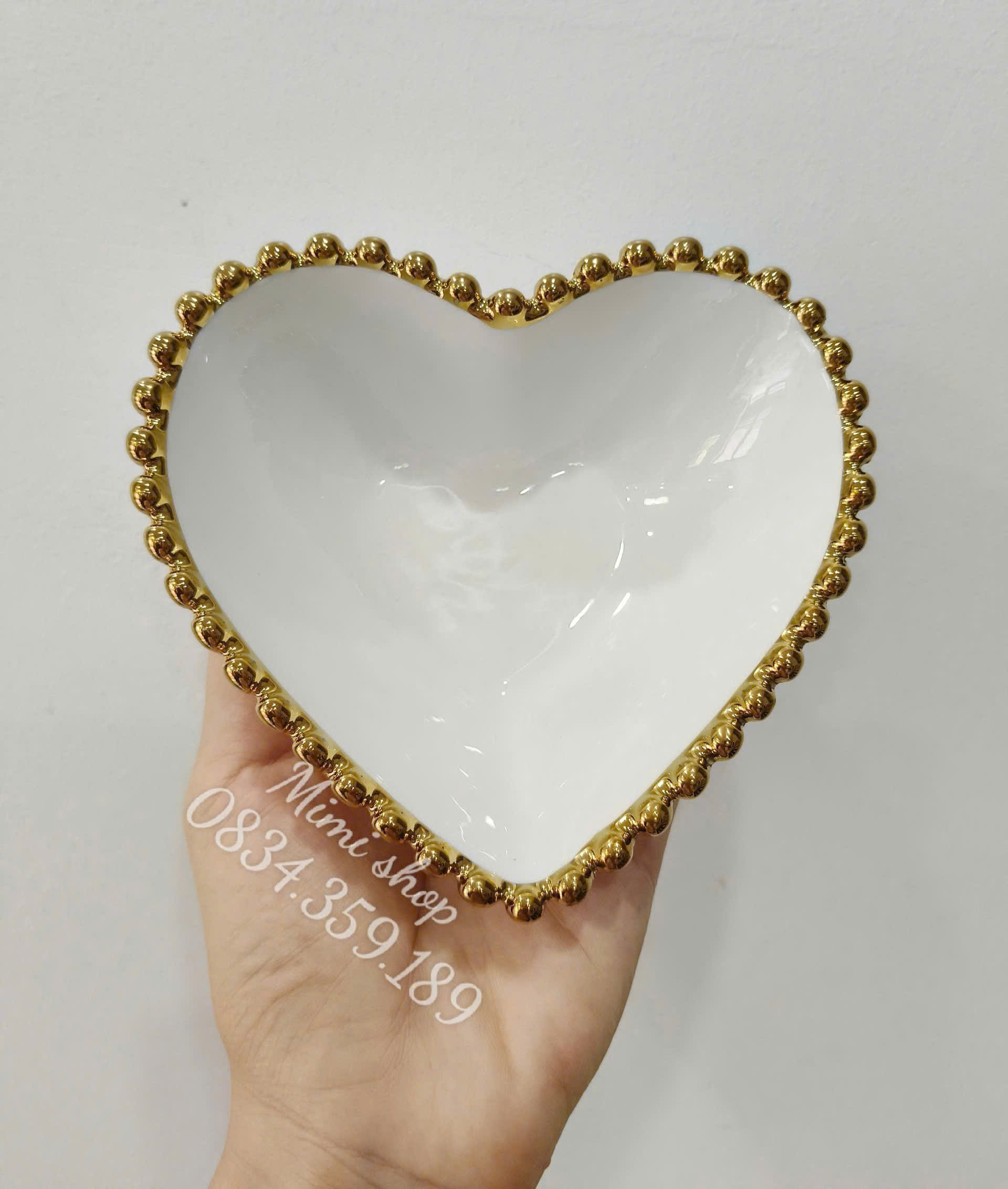Bát tim ngọc viền vàng đựng chè trôi bày mâm cúng, chén tim sứ viền vàng decor bàn ăn