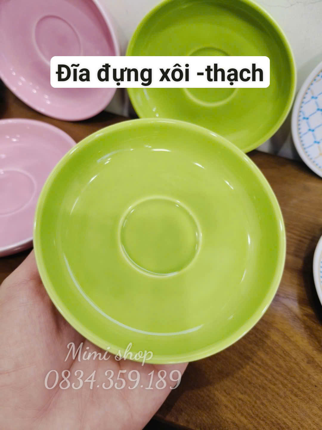Đĩa tròn màu xanh lá 11cm đựng xôi, bánh, thạch, trầu cau bày mâm cúng, bàn tiệc