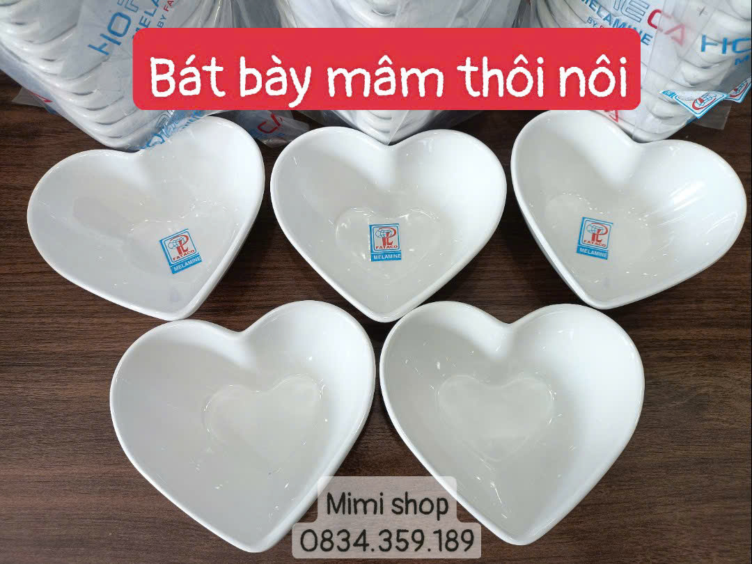 Bát tim nhựa melamin đựng chè trôi bày mâm cúng, chén tim nhựa phip decor bàn ăn