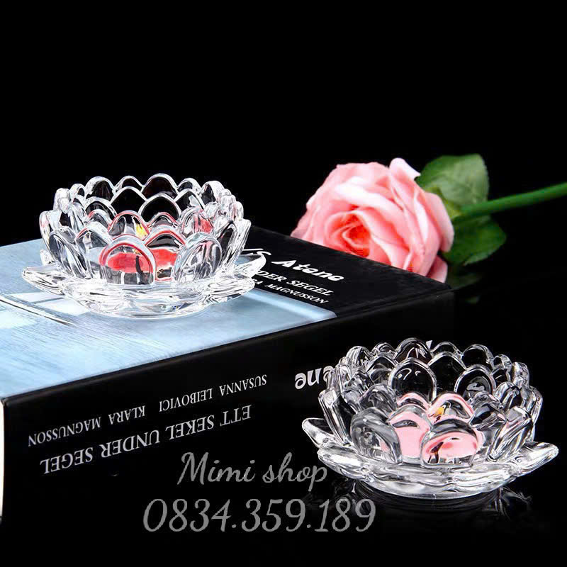 Ly đựng nến thủy tinh hoa sen, đài hoa sen đựng nến bày mâm cúng, đài hoa sen decor bàn tiệc