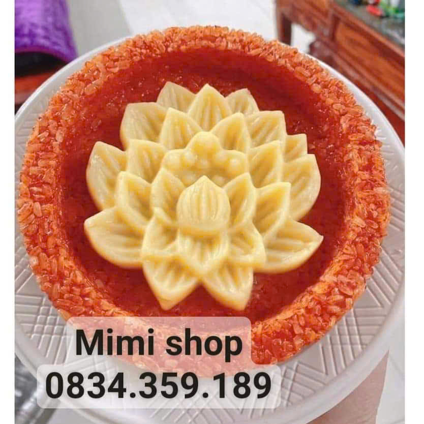  Khuôn ấn xôi tròn hoa sen 14cm, khuôn xôi hoa sen đẹp