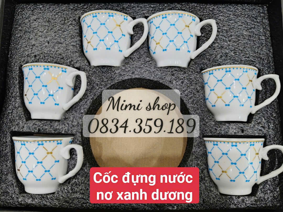 Cốc đựng nước , ly đựng nước màu xanh dương họa tiết