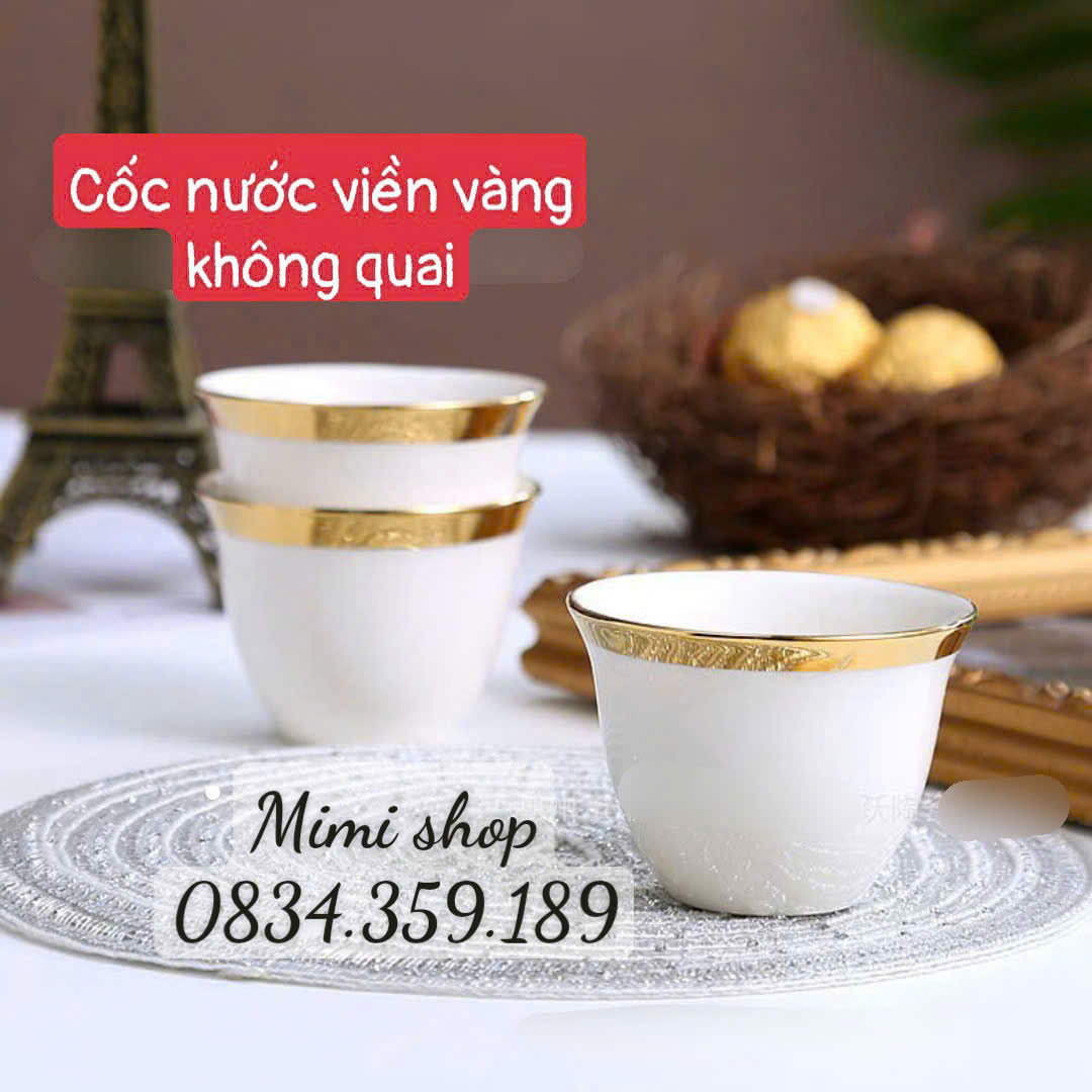 Cốc đựng nước viền vàng, ly nước viền vàng  không quai bày mâm cúng, bày bàn trà tiệc