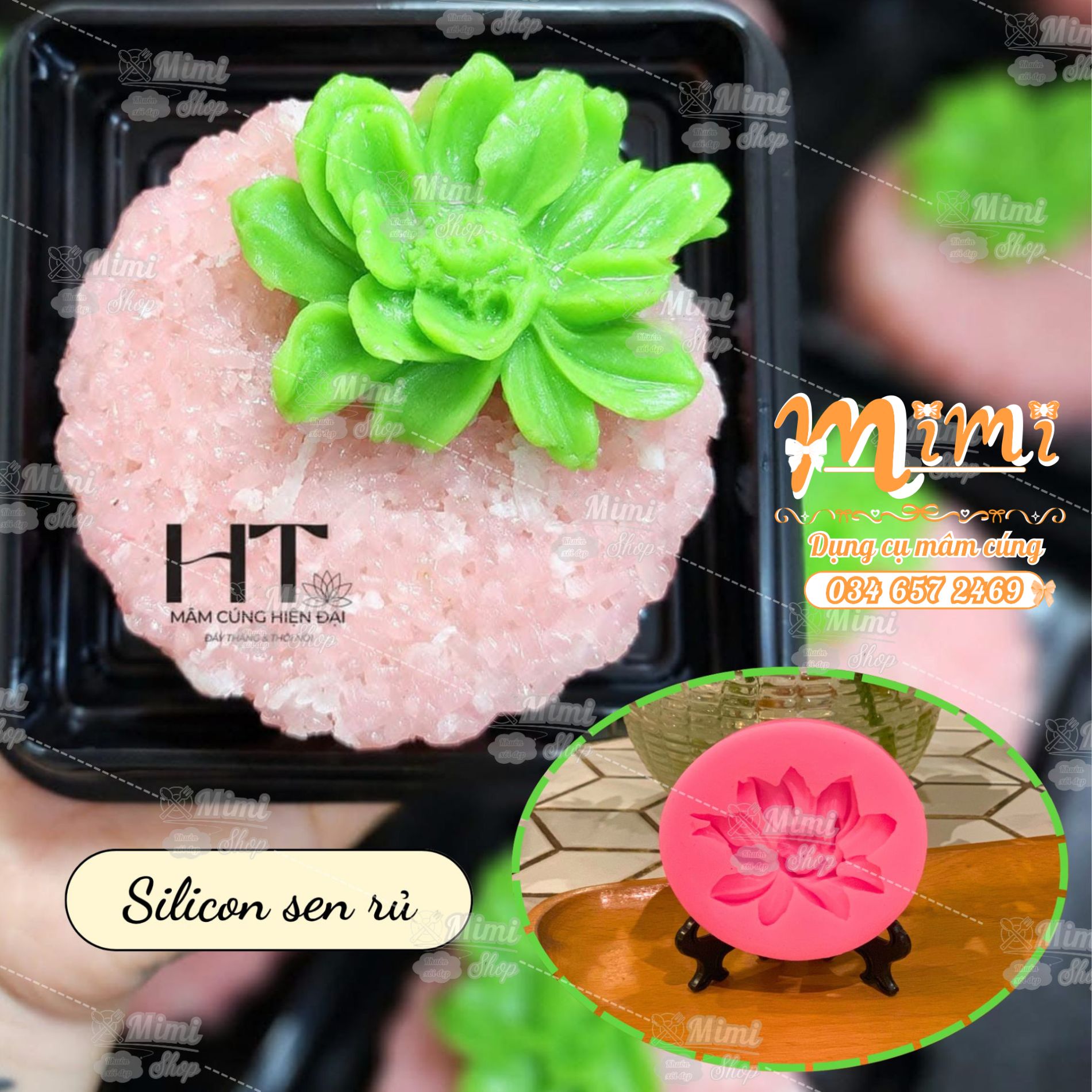 Khuôn silicon hoa sen cánh rủ nhấn đậu trang trí bánh, thạch