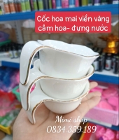Cốc hoa mai trắng viền vàng -ly hoa mai cắm hoa, đựng nước decor mâm cúng, bàn tiệc