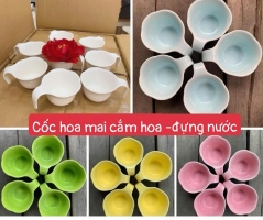 Cốc hoa mai, ly hoa mai cắm hoa, đựng nước decor mâm cúng, bàn trà màu hồng, vàng, xanh