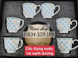 Cốc đựng nước , ly đựng nước màu xanh dương họa tiết