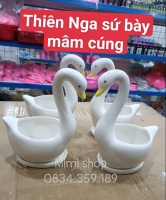 Thiên nga cắm hoa trang trí mâm cúng chậu hoa gốm thiên nga trắng