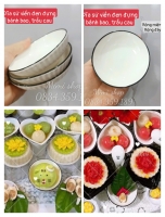 Đĩa tròn viền đen nhỏ rộng đáy 7,5cm đựng bánh bao, trầu cau bày mâm cúng, bàn tiệc