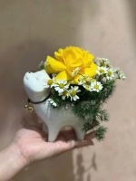 Mèo thần tài cắm hoa trang trí mâm cúng chậu hoa gốm trồng cây